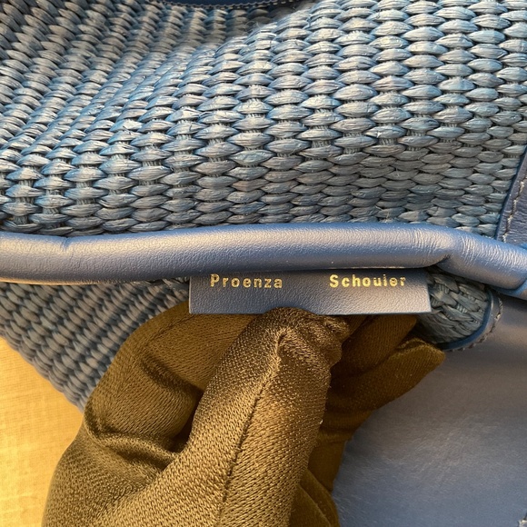 •NWT Proenza Schouler Raffia Leather Large Ruched Tote & Zip Pouch Cobalt/Silver - Picture 11 of 16